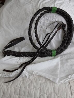 Black Braided Leather Bullwhip - Men's Accessory
